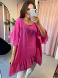 Frill Hem Cotton T-Shirt -  Fuchsia