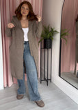 Fringe Cardigan with Tie Belt - Mocha