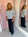 Stripe V Neck Top - Navy