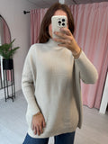 Waffle High Neck Jumper - Cream