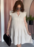 Cheesecloth Flutter Sleeve Dress - Beige