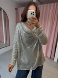 Sequin Cowl Neck Top - Champagne