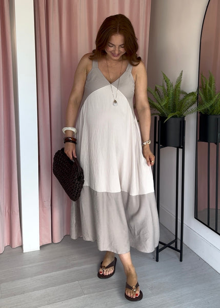 Colour Block Dress - Taupe