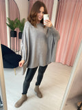 Scoop Neck Poncho Jumper - Grey