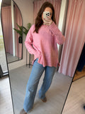 Crew Neck Rib Hem & Cuff Jumper - Pink