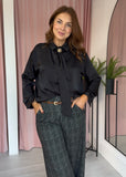 Satin Blouse with Tie - Black