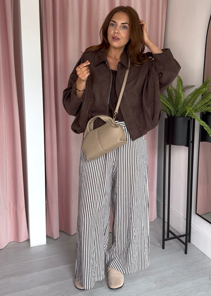 Suede Bubble Hem Jacket - Brown