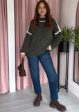 High Neck Contrast Edge Jumper - Green