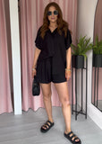Classic Shirt & Shorts Co-ord - Black