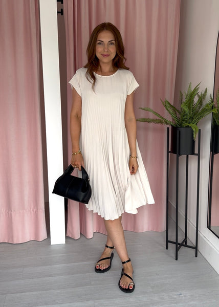 Pleated Short Dress - Cream