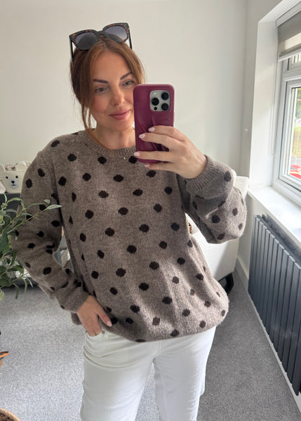 Knitted Polka Dot Jumper - Taupe