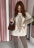 *pre order* Oversized Argyle Jumper - Biege