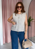 Gold Button Knitted Waistcoat - Cream