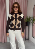 Argyle Knit Cardigan - Brown