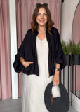 Bubble Hem Batwing Bomber - Black