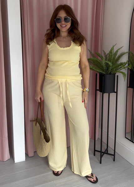 Textured Wide Leg Trousers - Lemon