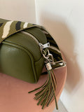 Woven Bag Strap - Khaki Stripe with Silver Hardware