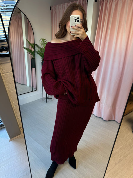 Off Shoulder Co-ord - Wine