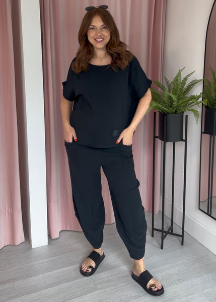 Cheesecloth Barrel Leg Co-ord - Black