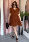 Cheesecloth Embroidery Anglaise Dress - Rust