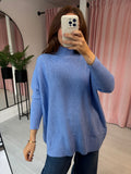 Waffle High Neck Jumper - Blue