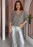 Sparkle V Neck Knit - Grey