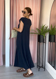 Pleated Maxi Dress - Navy