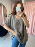 V Neck Cotton Top - Taupe