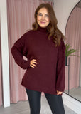 Chunky Knit Turtleneck Jumper - Burgundy