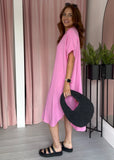 Cheesecloth Collar Dress - Pink