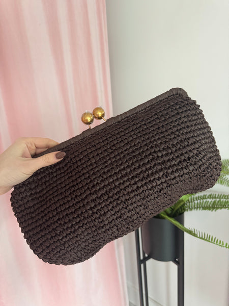 Oversized Raffia Clutch - Brown