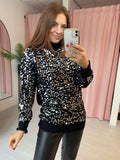 Sequin High Neck Jumper - Black