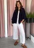 Bubble Hem Batwing Bomber - Navy