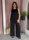 Textured Wide Leg Trousers - Black