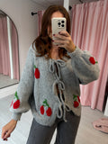 Bow Front Cherry Cardigan - Grey