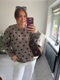 Knitted Polka Dot Jumper - Taupe
