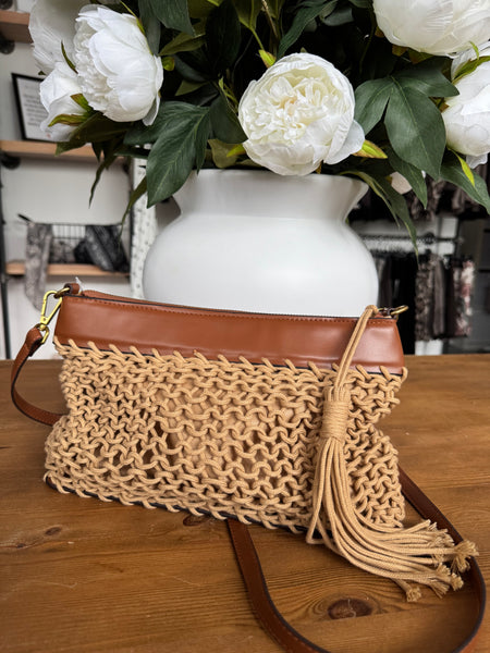 Woven Rope Tassel Bag - Tan