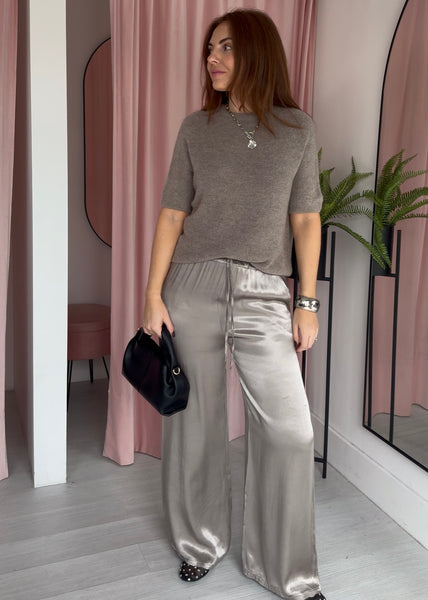 Silky Wide Leg Trousers - Taupe