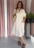 Cheesecloth Collar Dress - Biege
