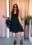 Frill Edge Tiered Dress - Black
