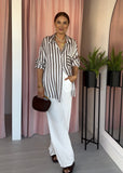 Silk Stripe Shirt - Taupe
