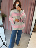 Stripey Jumper - Grey & Pink