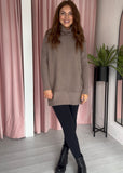 Ribbed Roll Neck Jumper - Taupe