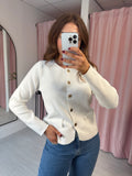 Gold Button Front Cardigan - White