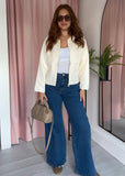 Knitted Zip Through Collar Cardigan - Cream