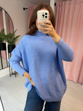 Waffle High Neck Jumper - Blue