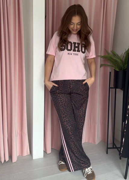 Wide Leg Leopard Jogger - Pink Stripe