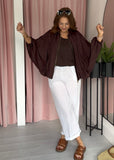 Bubble Hem Batwing Bomber - Brown