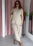 Tea Bag Linen Vest Top - Beige