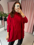 Cable Front High Neck Jumper - Red